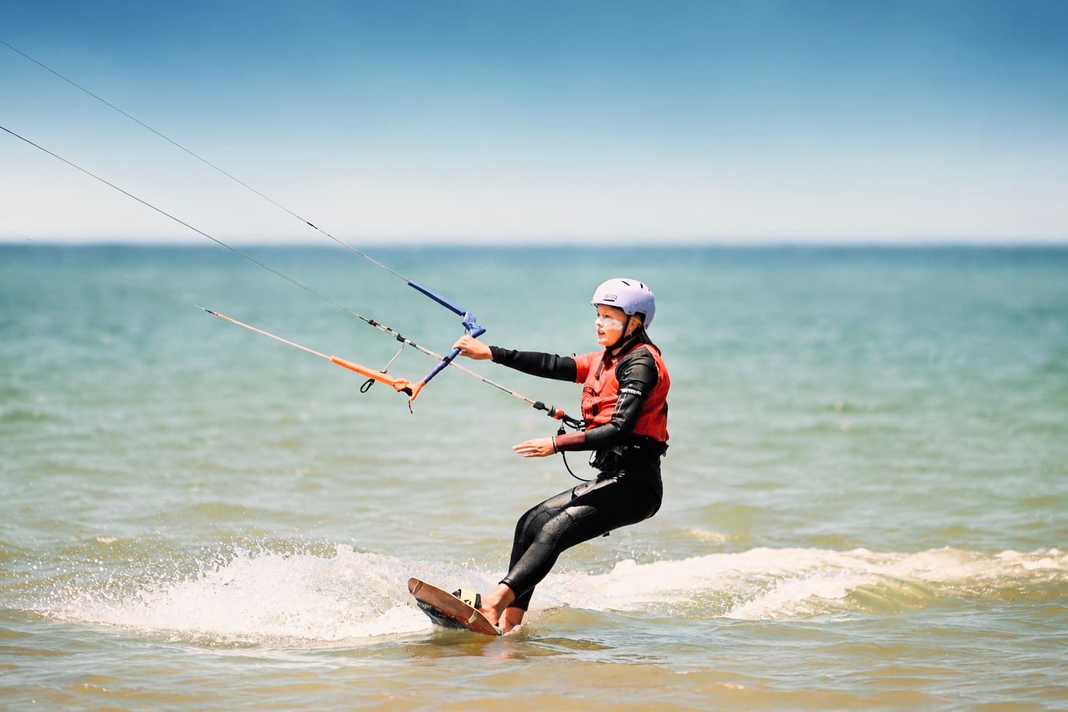 Kitesurf student riding during a lesson in Essaouira